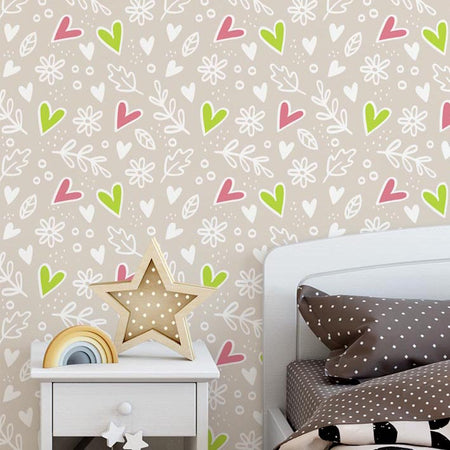 Papel de Parede Corações Flores Coloridos