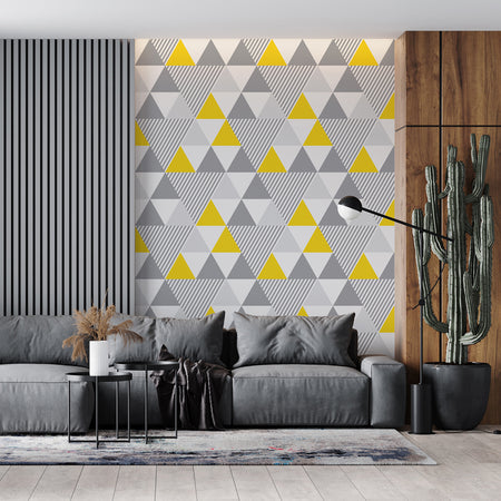 Papel de Parede Triângulos Amarelo e Cinza
